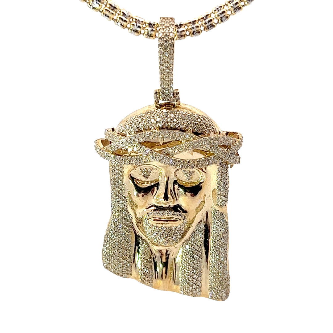 Yellow gold diamond Jesus Head Pendant