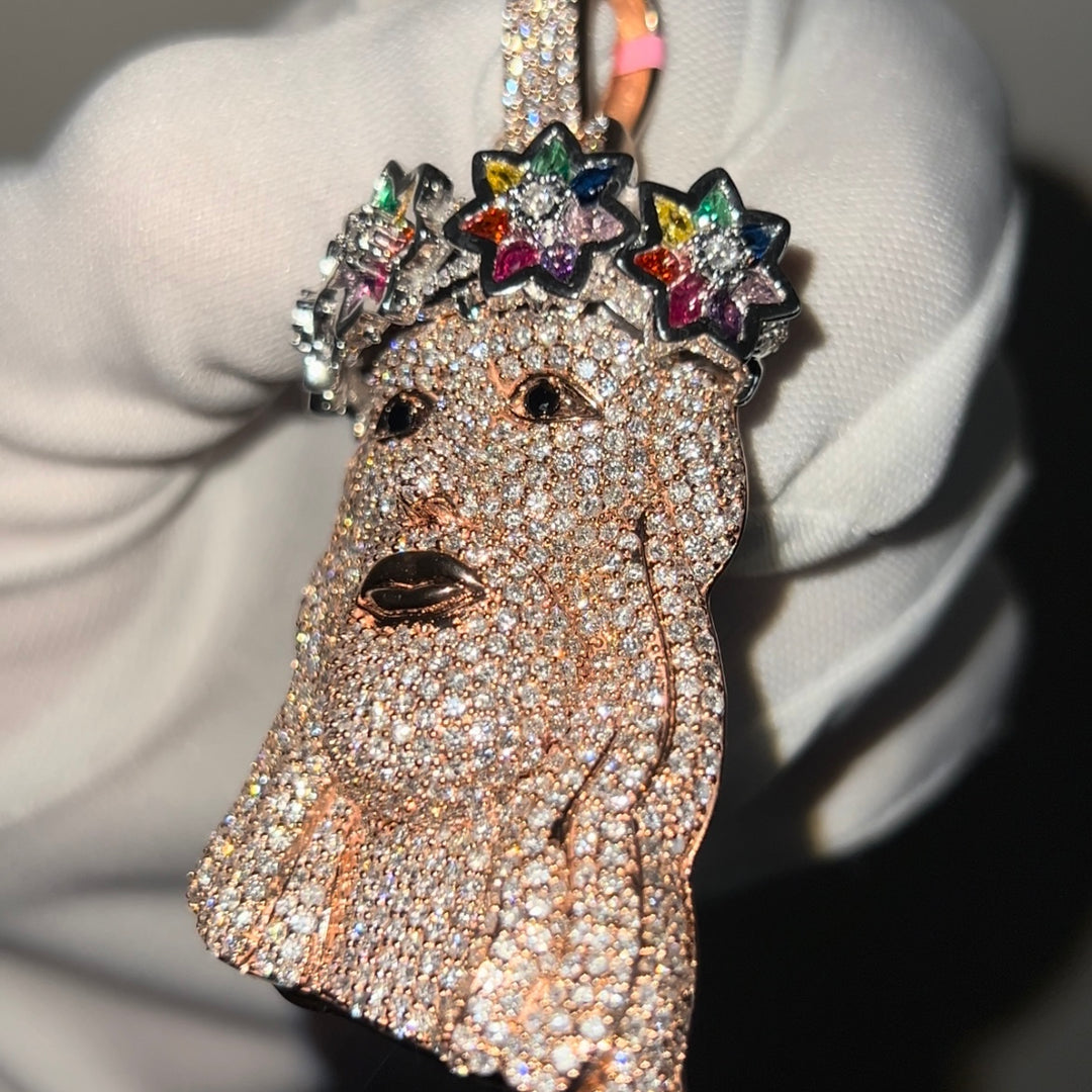 Solid Rose Gold flooded Jesus head pendant