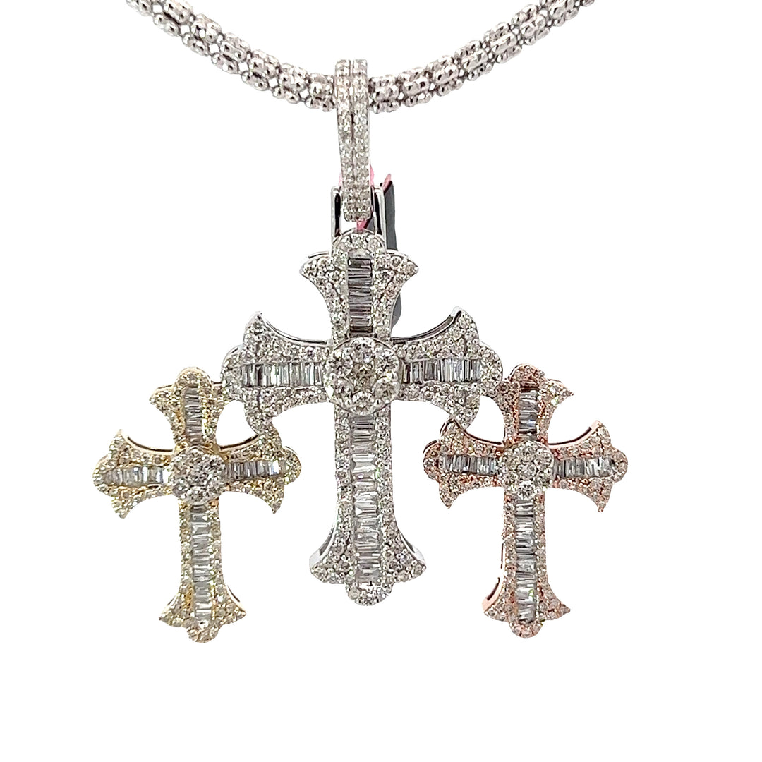 Tri Color Diamond Cross Pendant