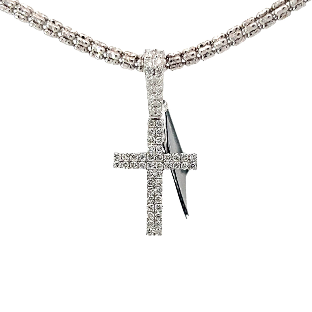 14k White gold solid diamond cross pendant