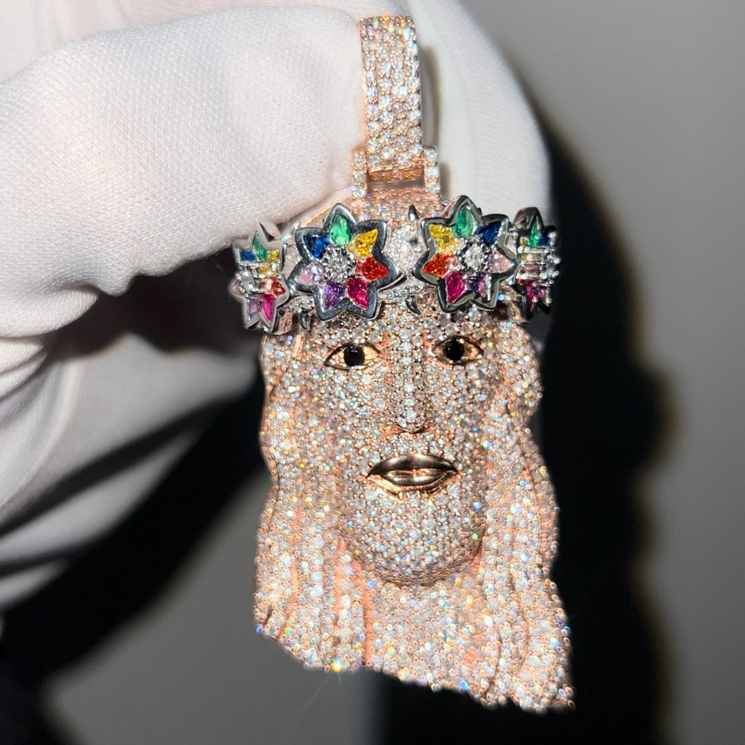 Solid Rose Gold flooded Jesus head pendant