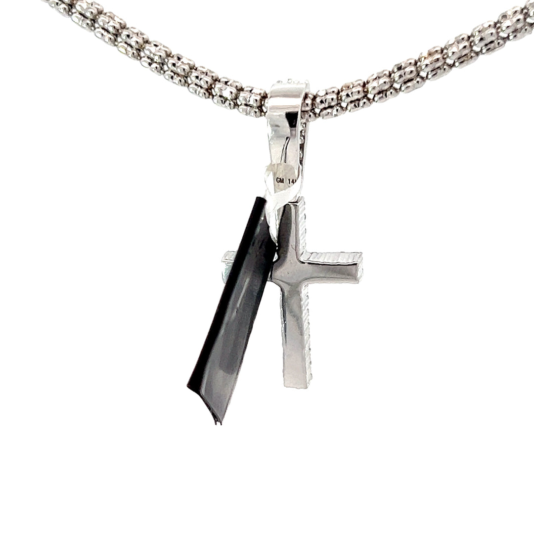 14k White gold solid diamond cross pendant