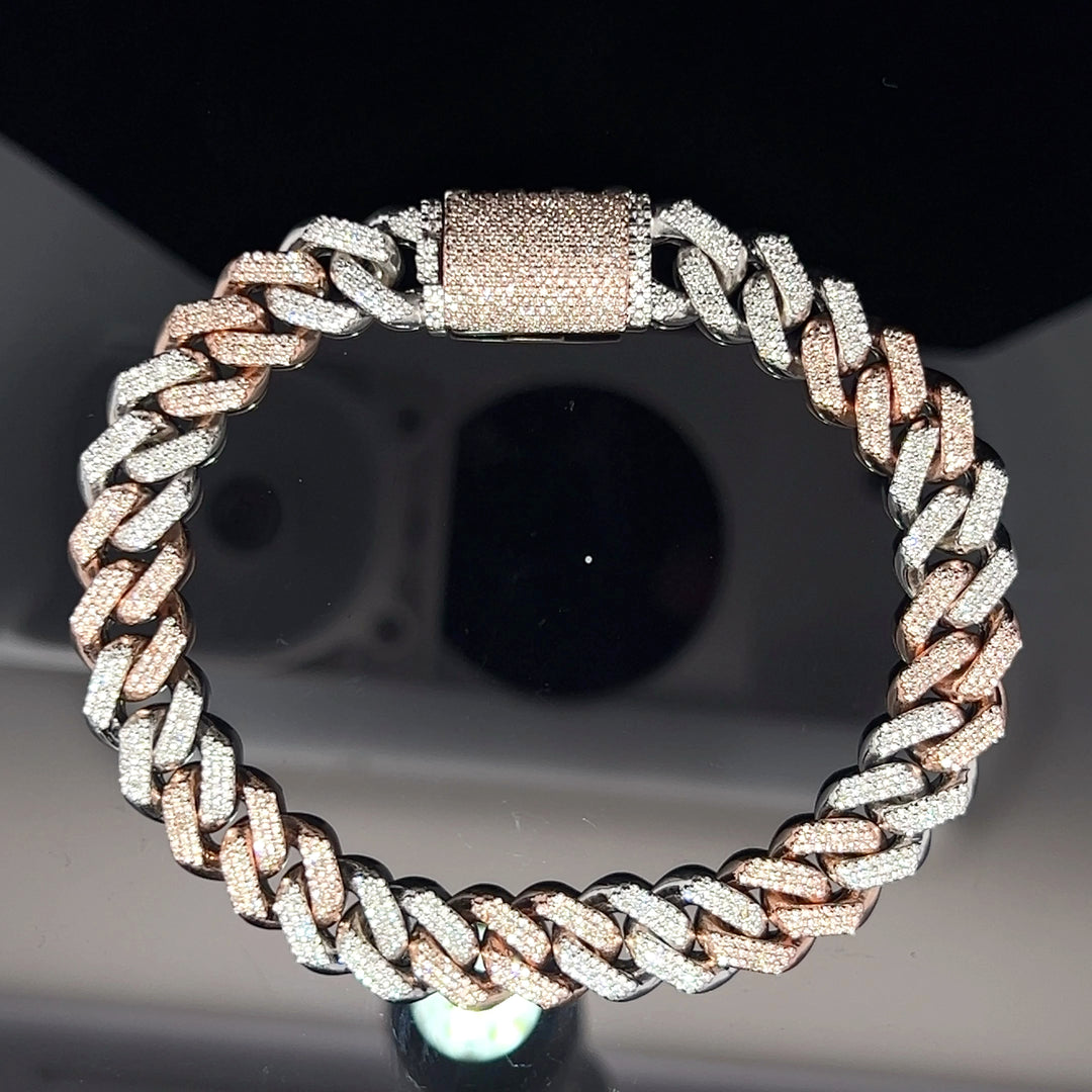 Two tone Rose & white Solid gold diamond bracelet