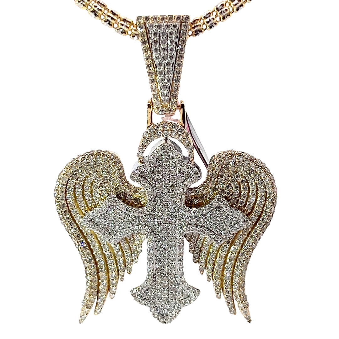 Flooded Iced out Diamond Angel Cross Pendant
