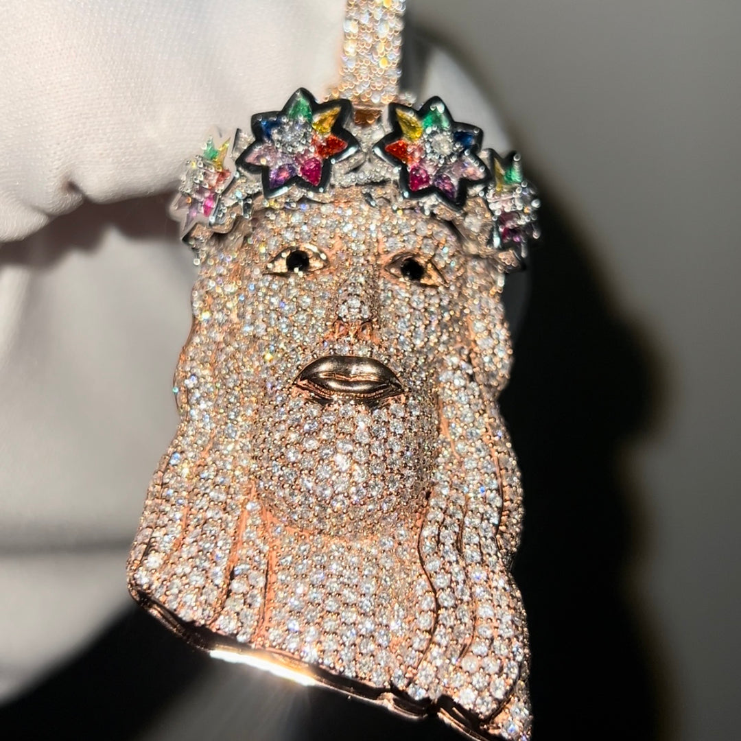 Solid Rose Gold flooded Jesus head pendant