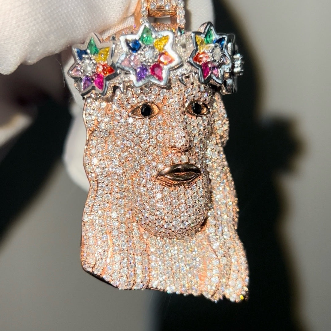 Solid Rose Gold flooded Jesus head pendant