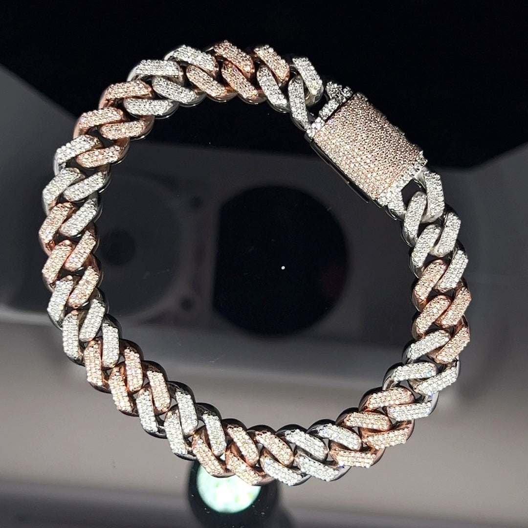 Two tone Rose & white Solid gold diamond bracelet
