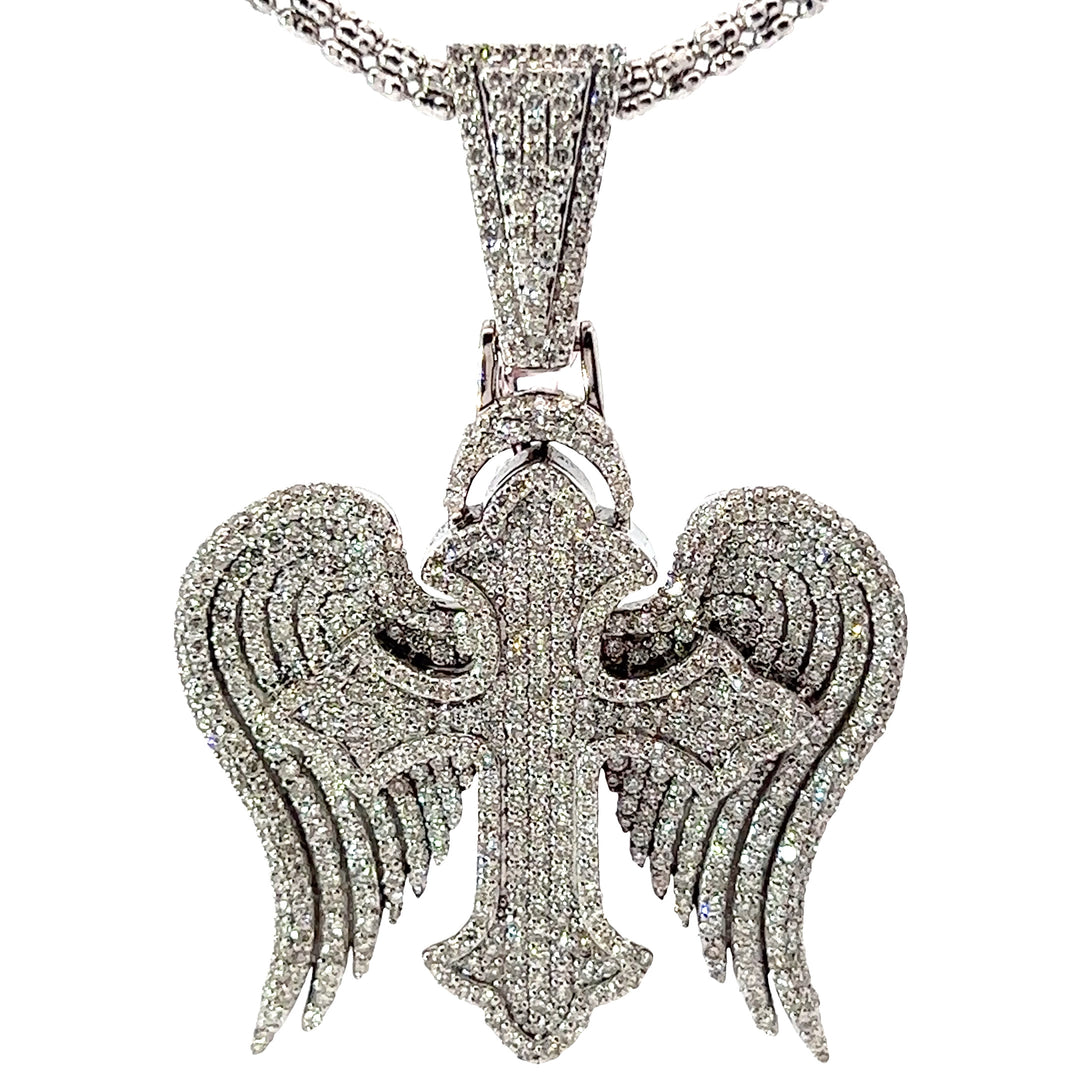 Flooded Iced out Diamond Angel Cross Pendant