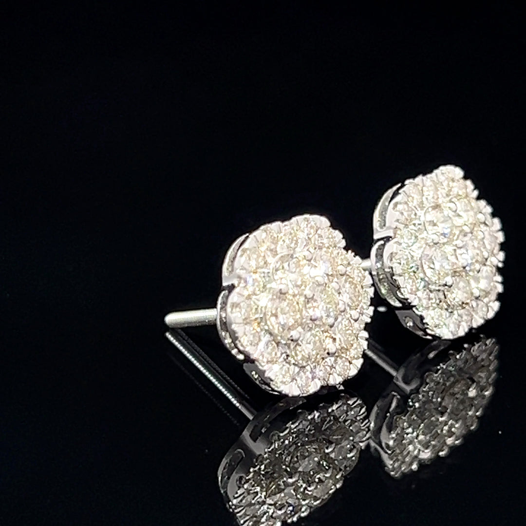 14k White gold diamond Flower VVS Earrings