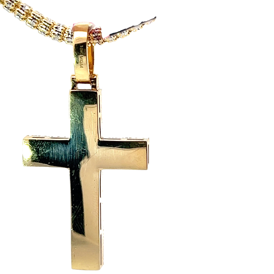 Yellow gold solid diamond cross pendant