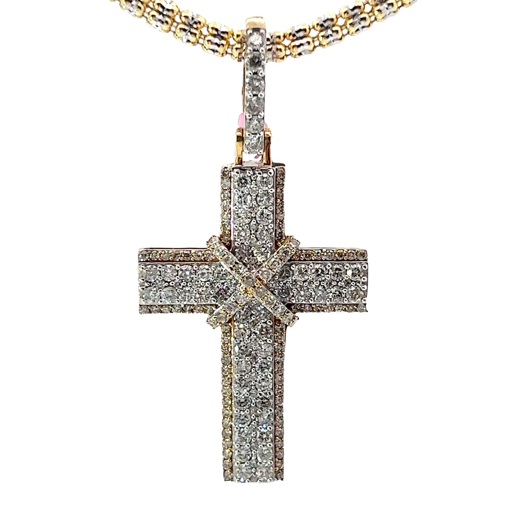 Yellow gold solid diamond cross pendant