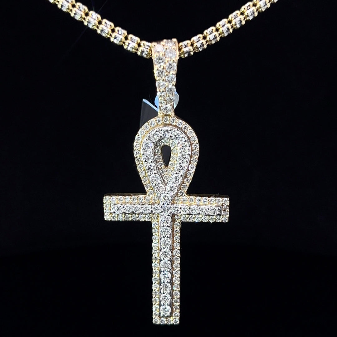 14k solid gold natural diamond Ankh pendant