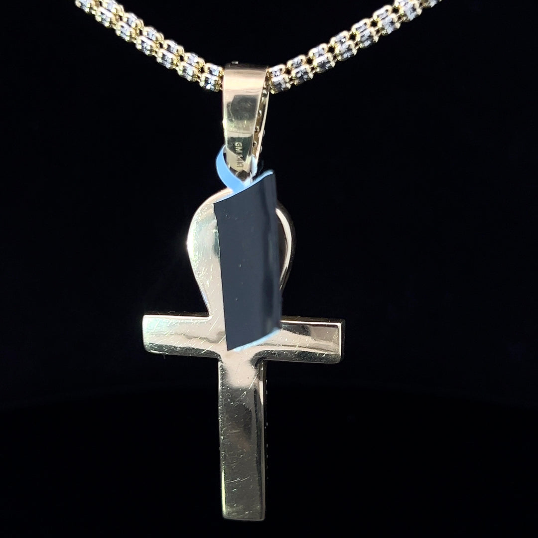 14k solid gold natural diamond Ankh pendant