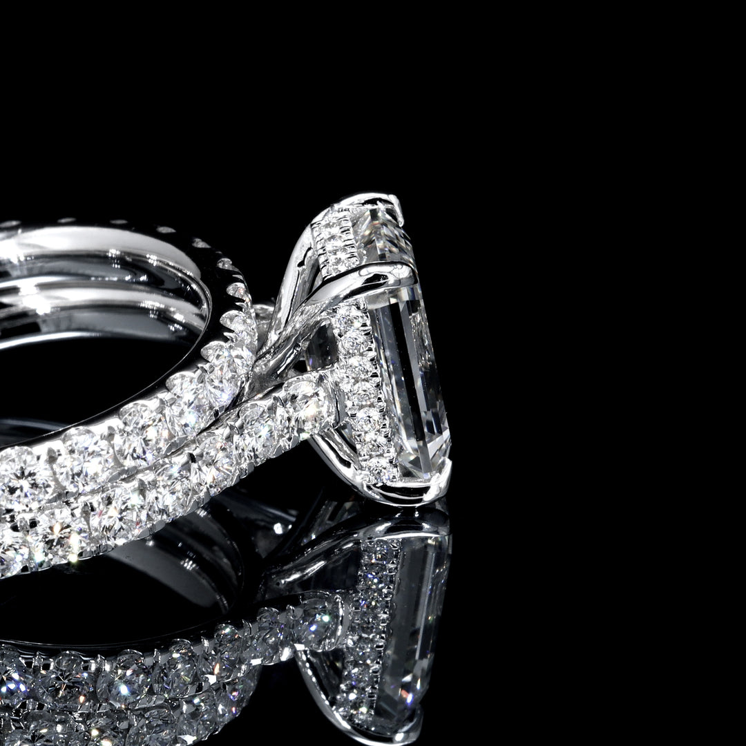 14K WHITE GOLD LAB GROWN EMERALD CUT ENGAGEMENT RING