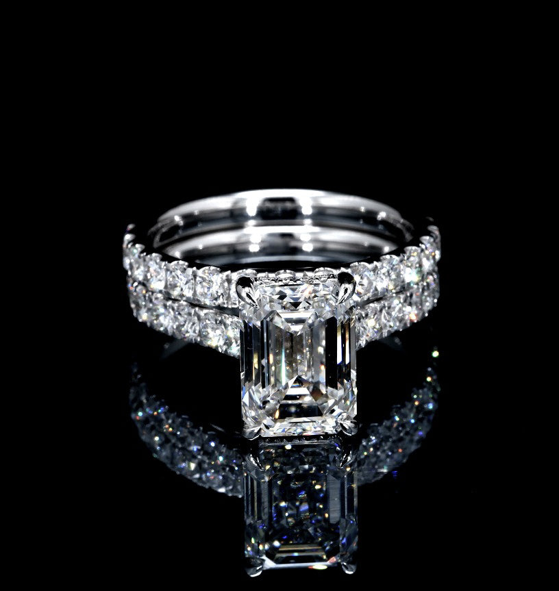 14K WHITE GOLD LAB GROWN EMERALD CUT ENGAGEMENT RING