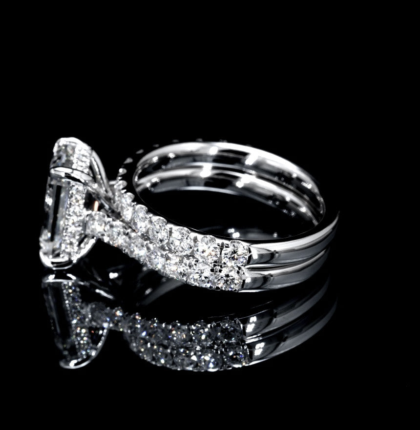 14K WHITE GOLD LAB GROWN EMERALD CUT ENGAGEMENT RING