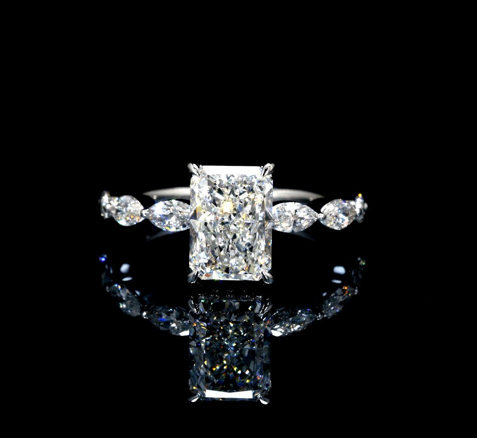 14k white gold radiant cut lab engagement ring