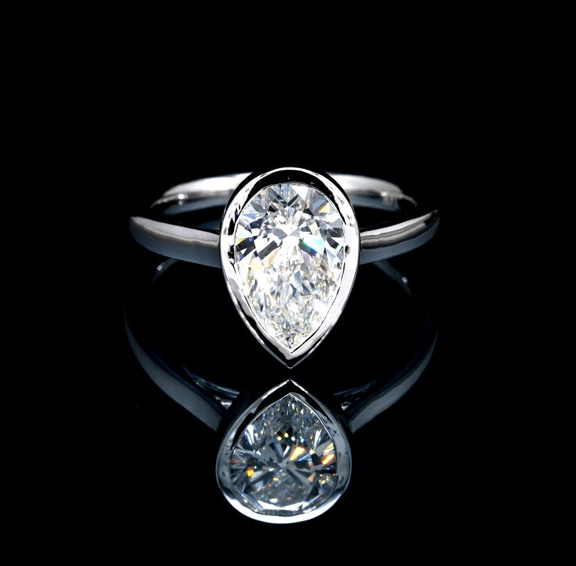 14K GOLD PEAR CUT BEZEL SET LAB ENGAGEMENT RING