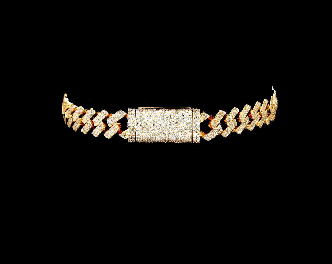 YELLOW GOLD NATURAL DIAMOND CUBAN BRACELET