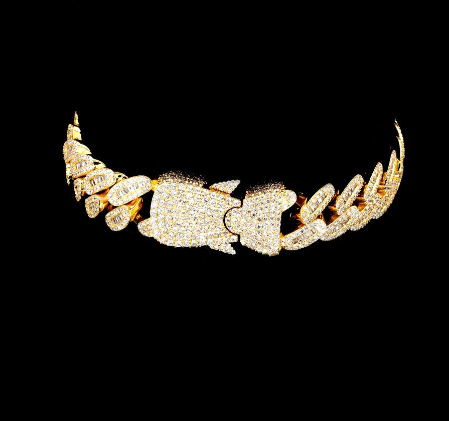 YELLOW GOLD NATURAL DIAMOND CUBAN BRACELET
