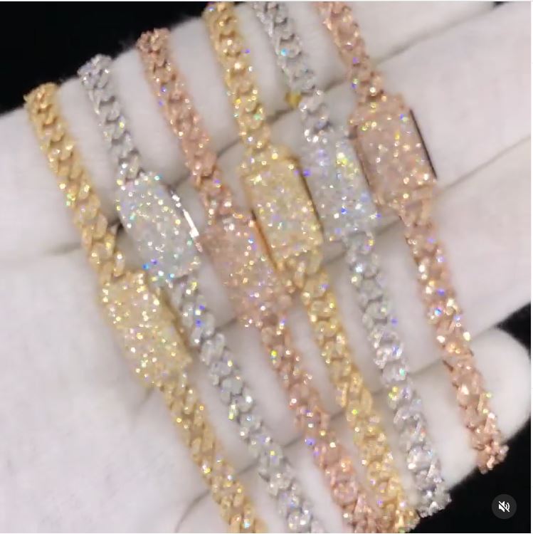 Solid gold iced out flooded cuban bracelets 3.75Cts