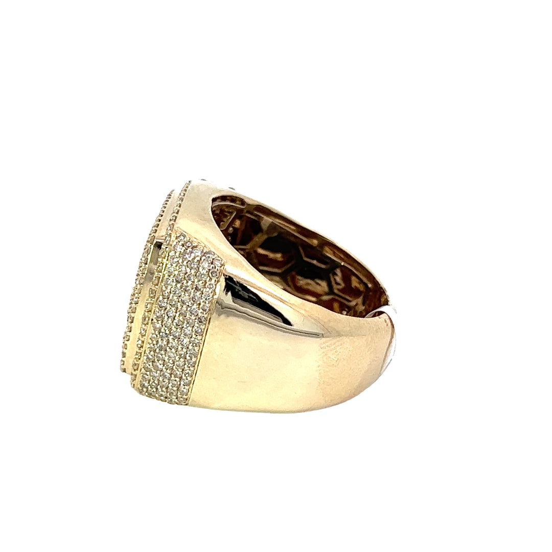 Yellow gold Iced out Diamond Square Ring