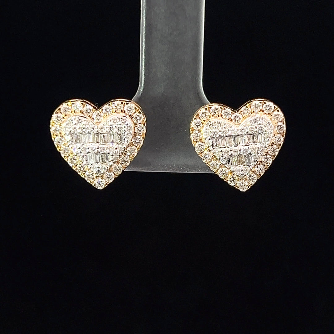 14k Yellow gold Jumbo heart diamond earrings