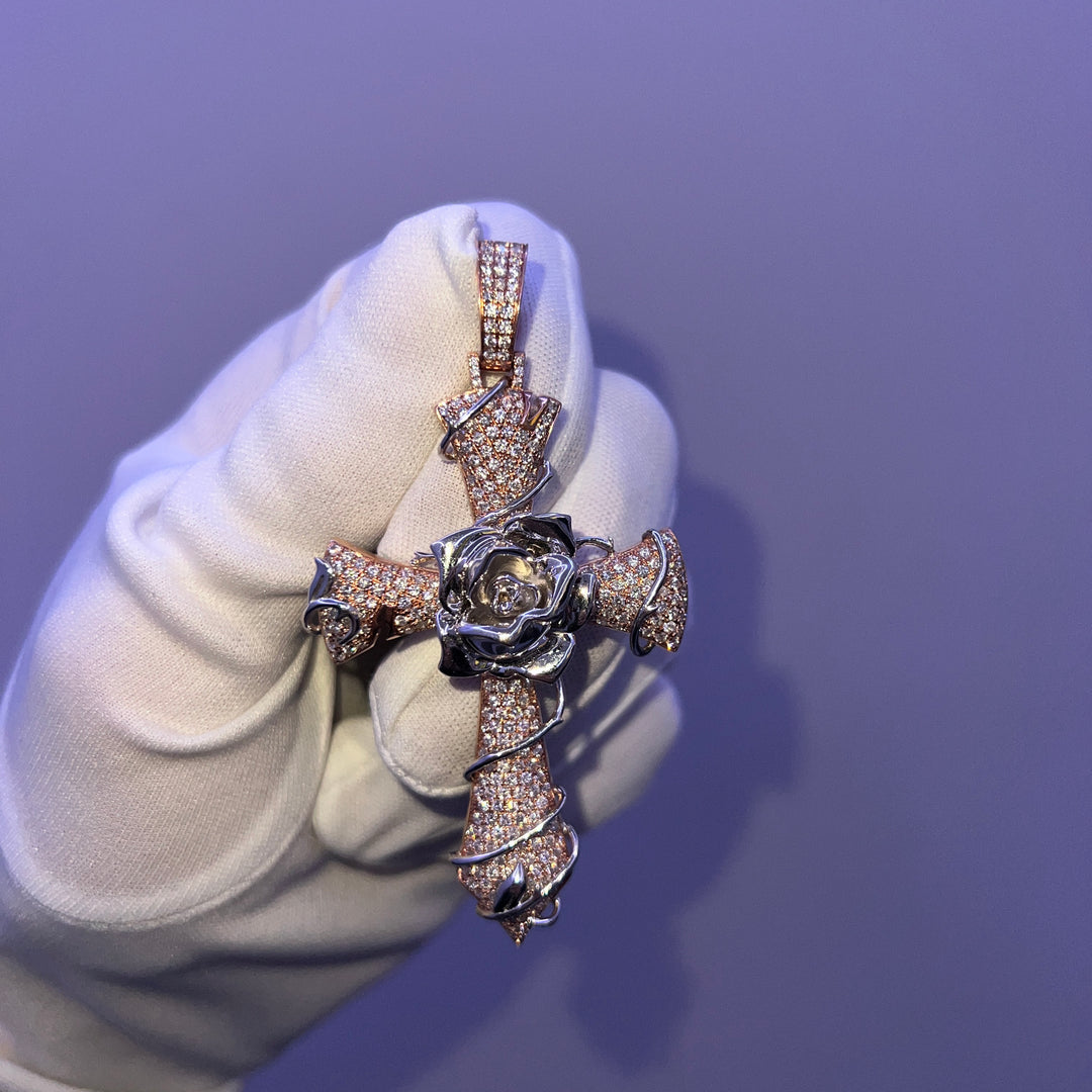 1 of 1 Rose gold diamond iced out cross pendant