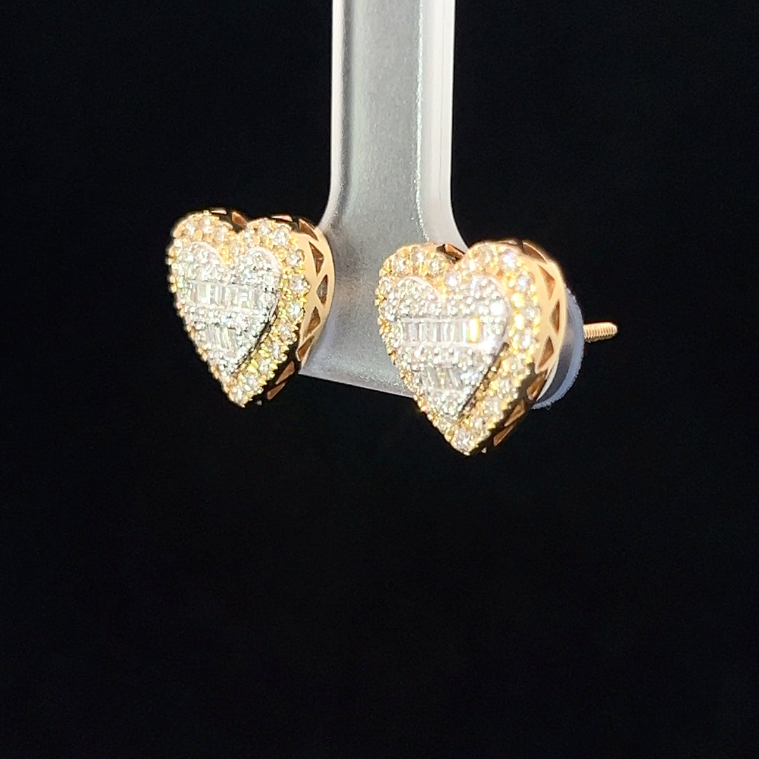 14k Yellow gold Jumbo heart diamond earrings