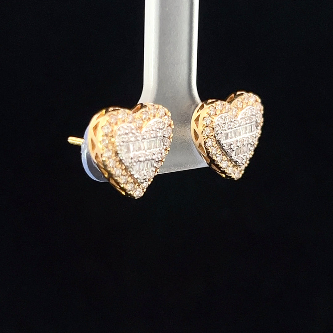 14k Yellow gold Jumbo heart diamond earrings