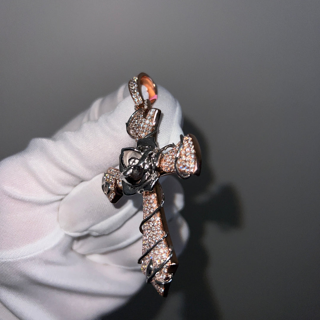 1 of 1 Rose gold diamond iced out cross pendant