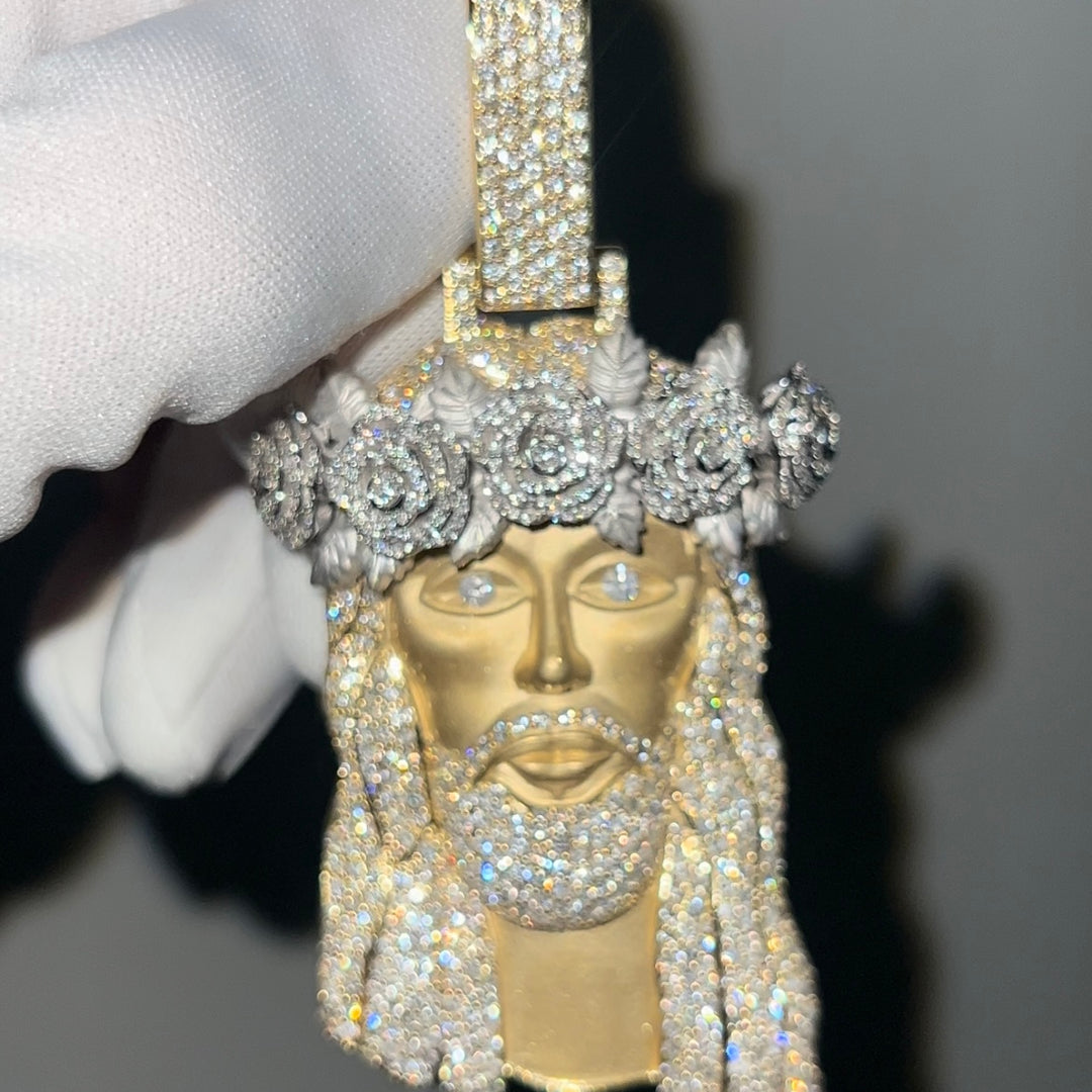 Yellow Gold diamond Jesus head pendant