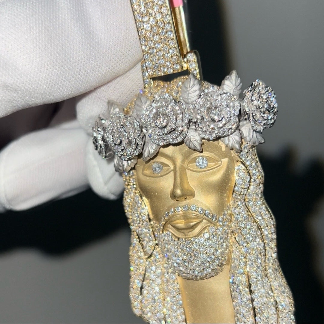 Yellow Gold diamond Jesus head pendant