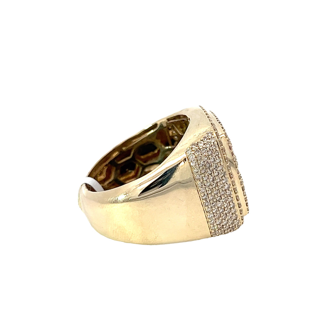 Yellow gold Iced out Diamond Square Ring