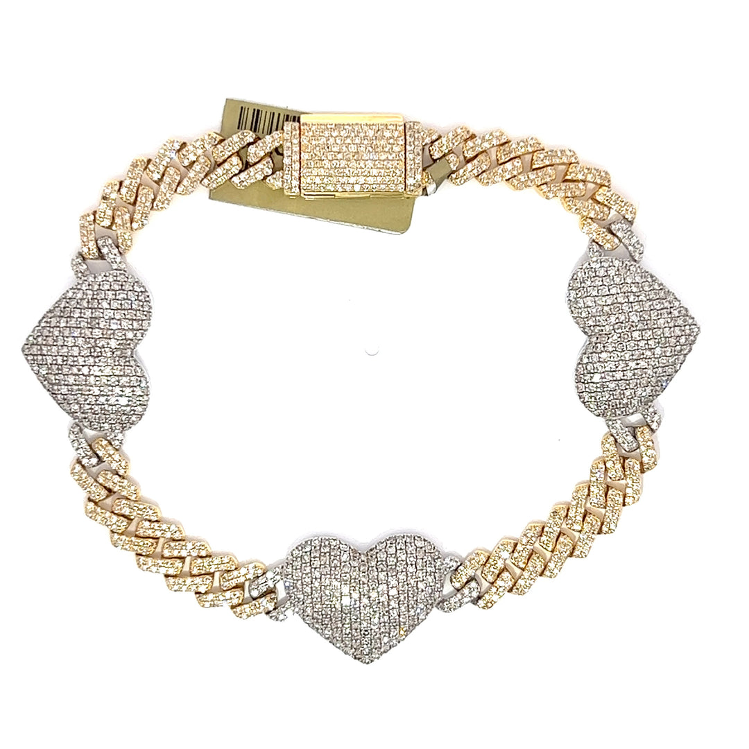 Two tone Diamond Heart Cuban Bracelet