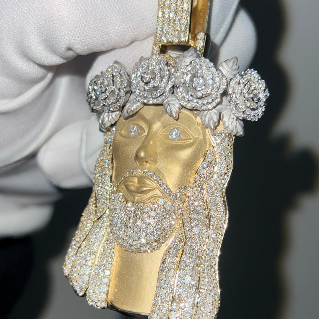 Yellow Gold diamond Jesus head pendant