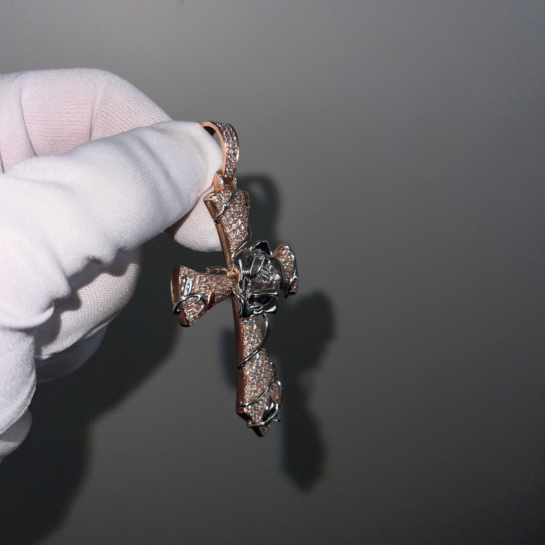 1 of 1 Rose gold diamond iced out cross pendant