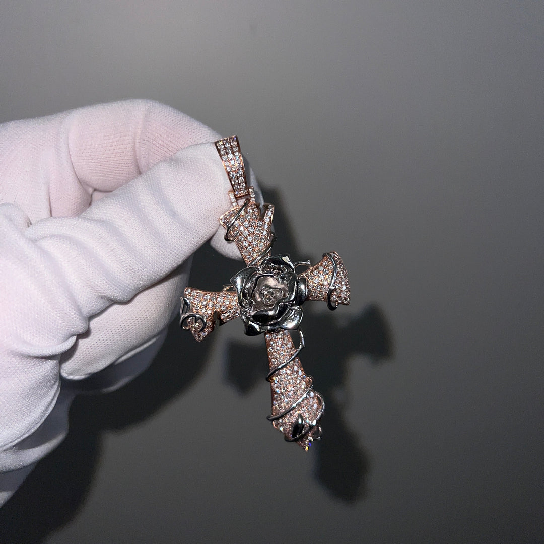 1 of 1 Rose gold diamond iced out cross pendant