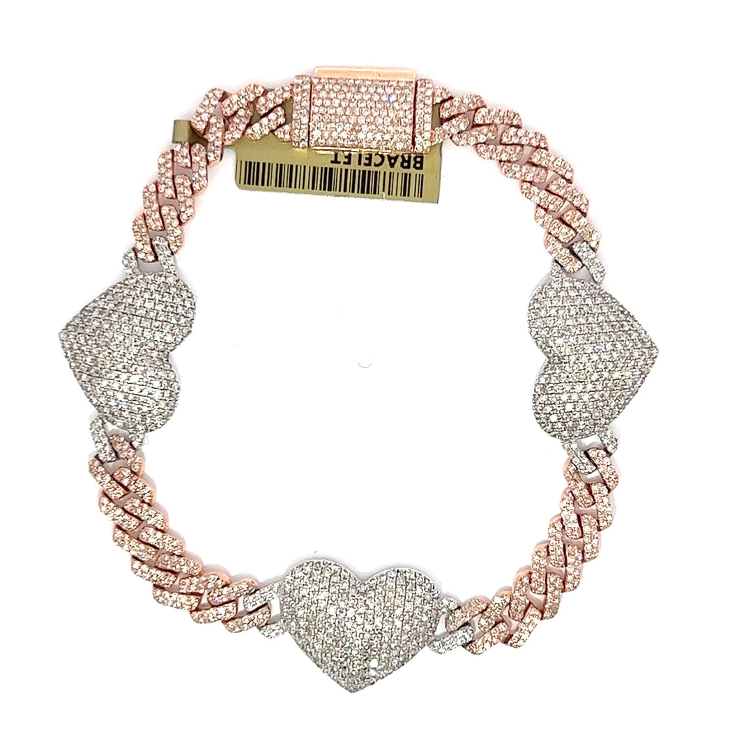 Two tone Diamond Heart Cuban Bracelet