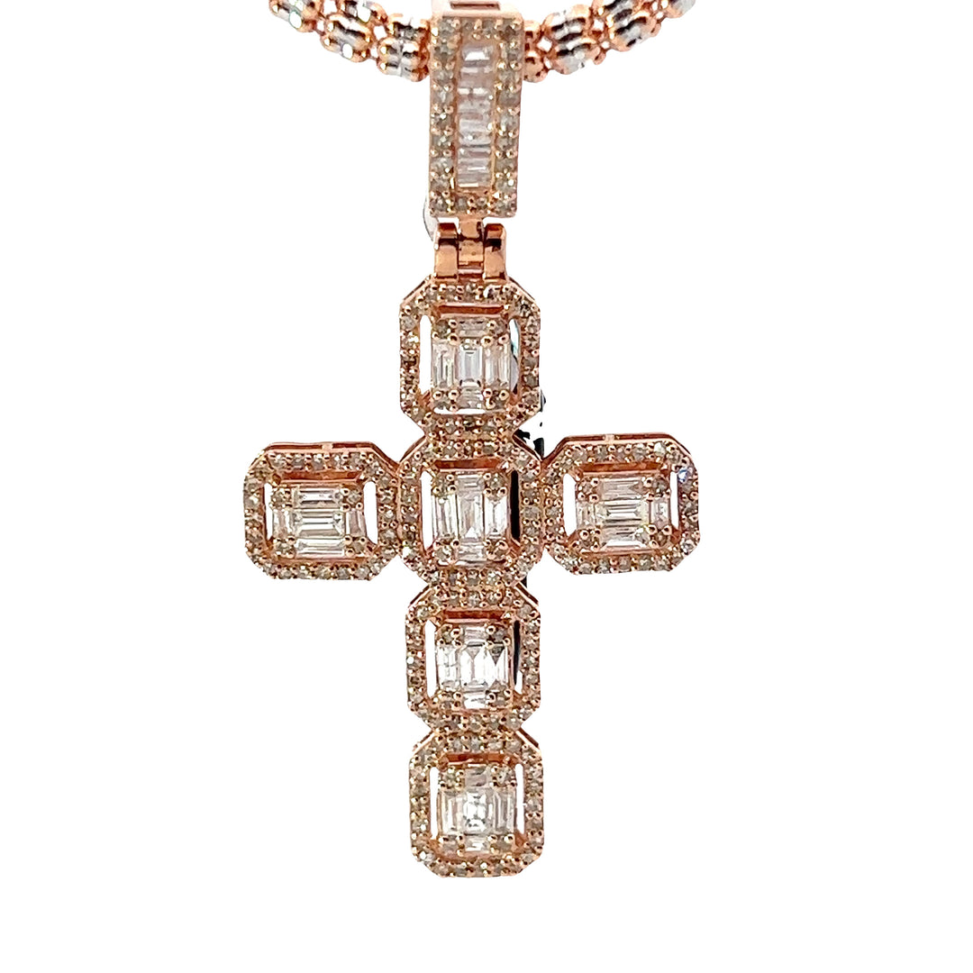 14k rose gold diamond cross pendant