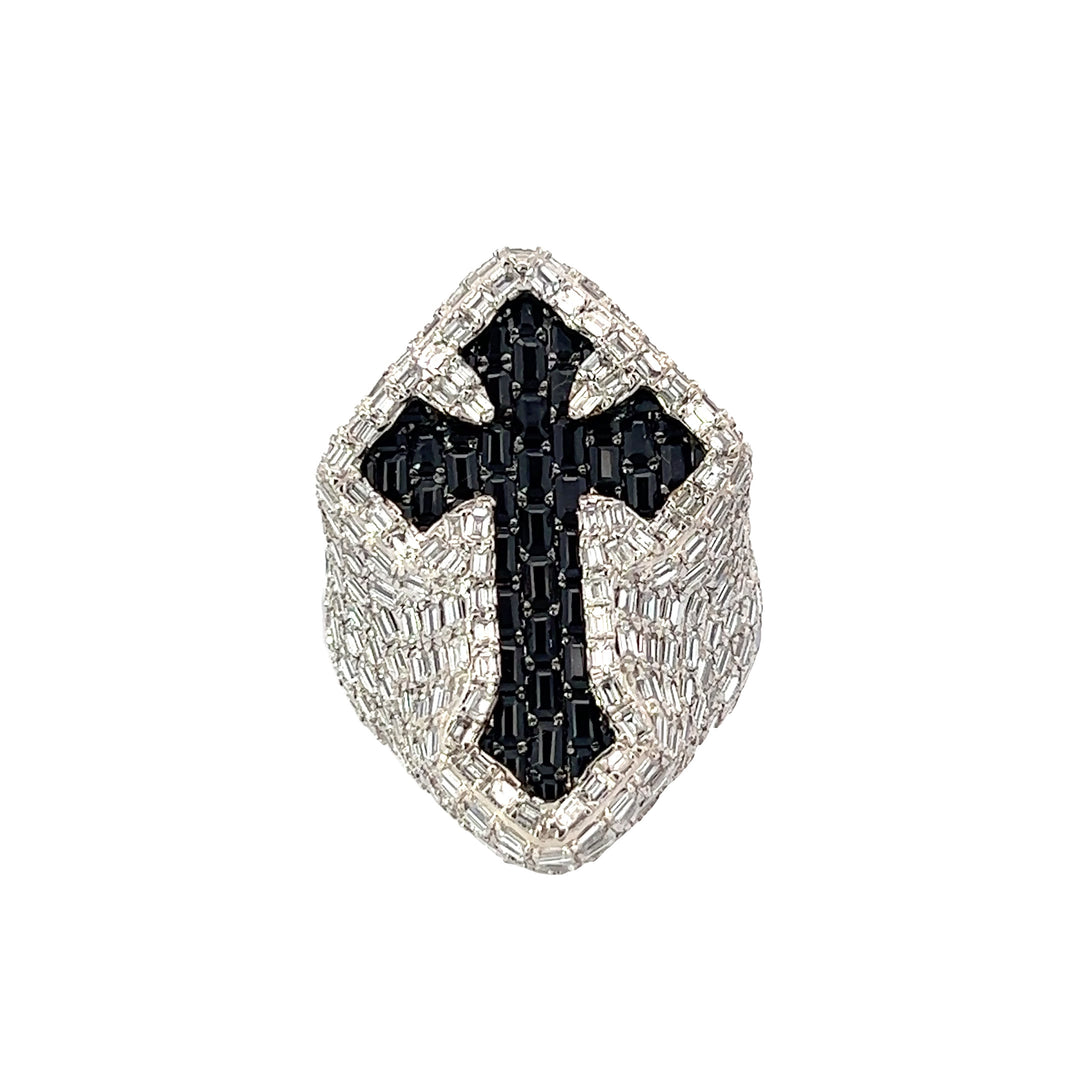 White Gold Flooded Diamond Cross Ring