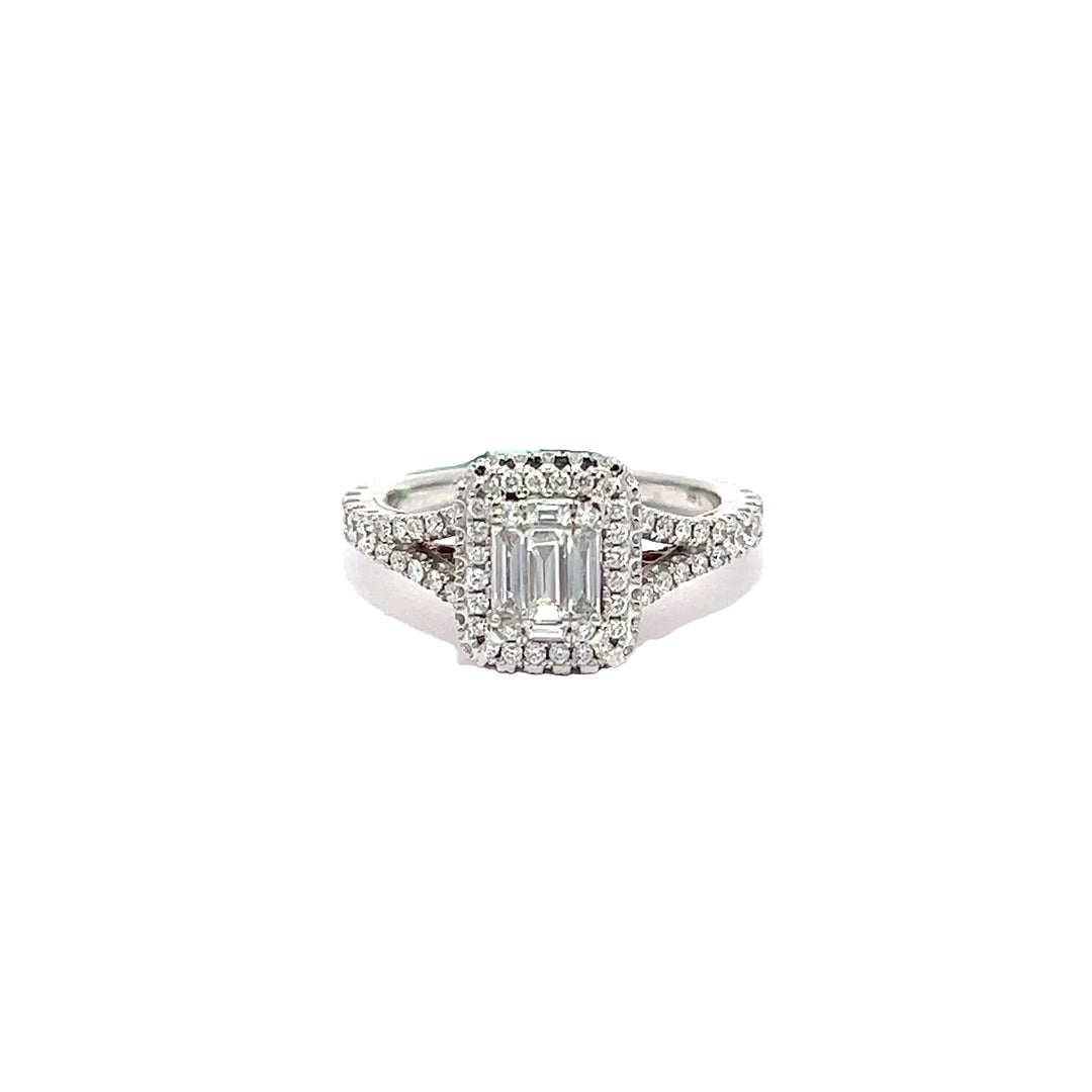 Exquisite 14K White Gold Engagement Ring with Brilliant Radiant Cut Diamonds