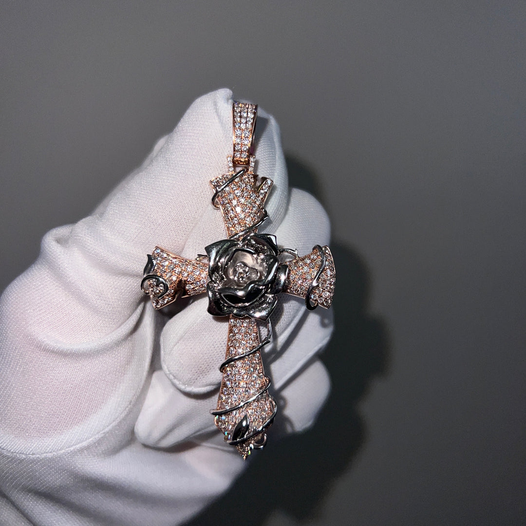 1 of 1 Rose gold diamond iced out cross pendant