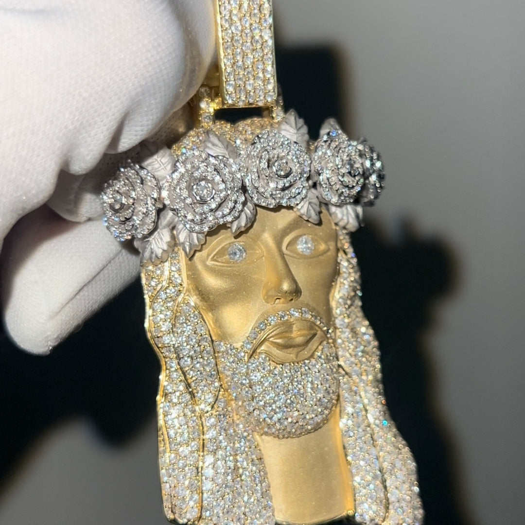 Yellow Gold diamond Jesus head pendant