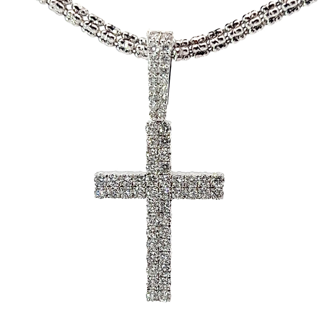 14k White gold solid diamond cross pendant