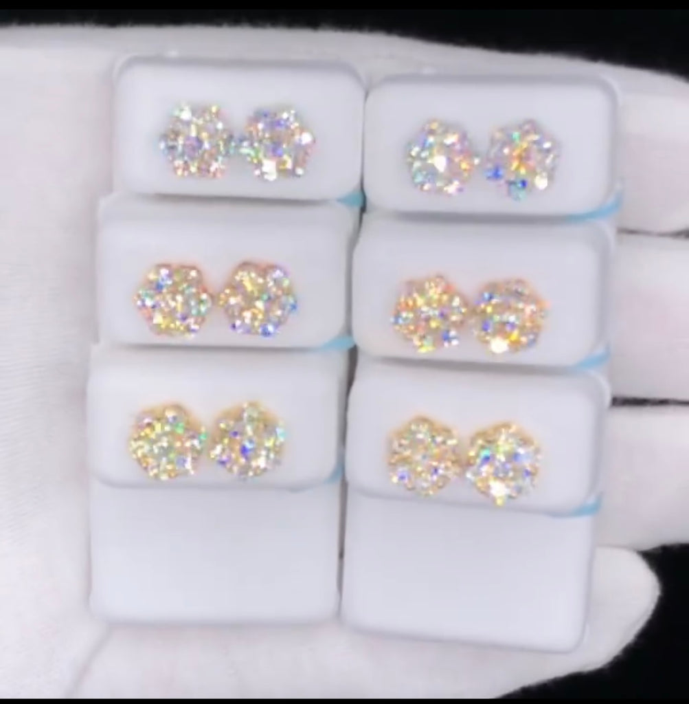 14k solid gold flower diamond earrings