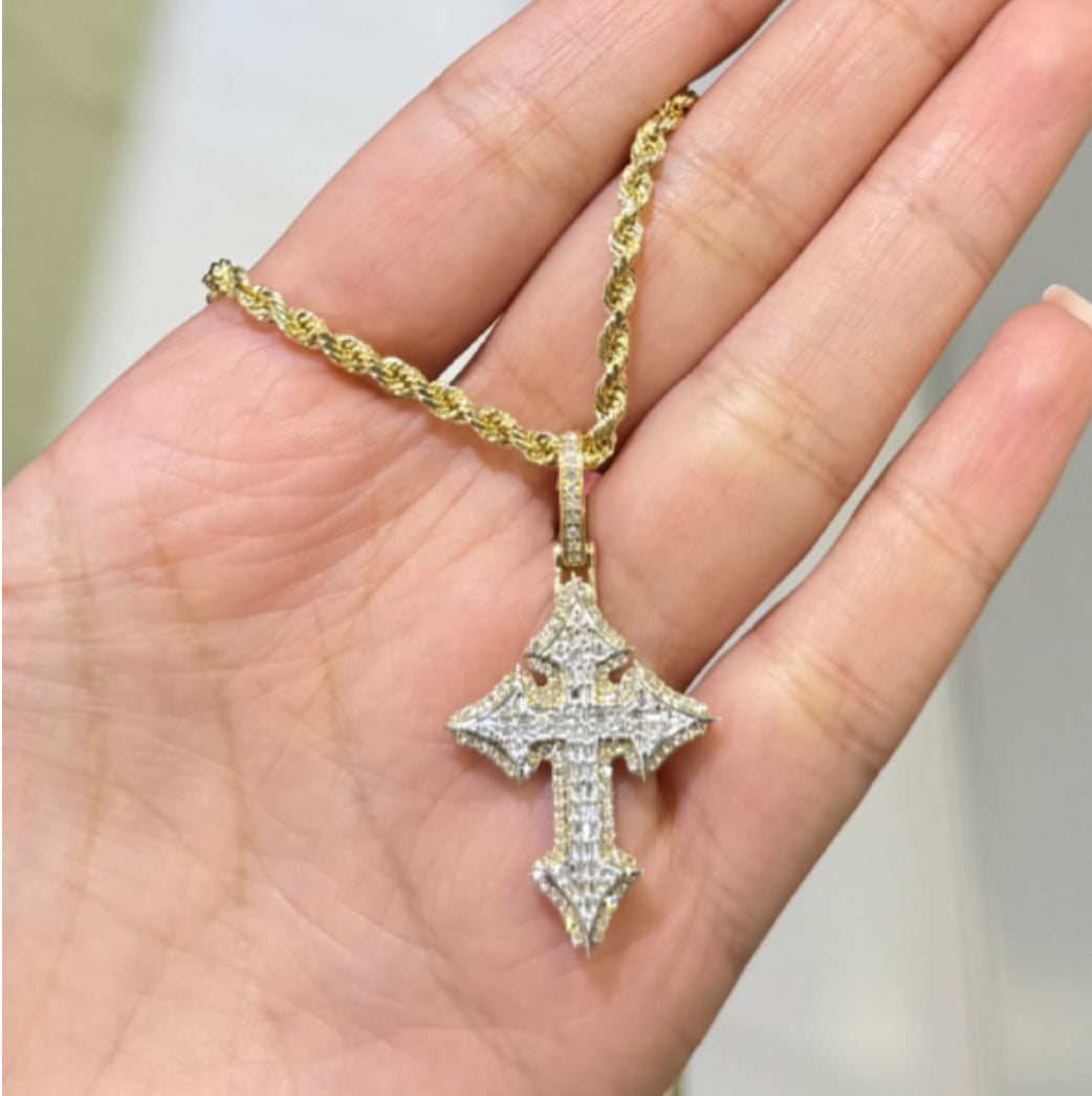Yellow gold diamond cross pendant