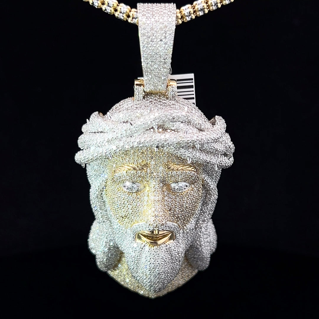 SOLID GOLD NATURAL DIAMOND JESUS HEAD PENDANT