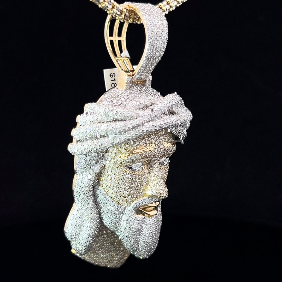 SOLID GOLD NATURAL DIAMOND JESUS HEAD PENDANT