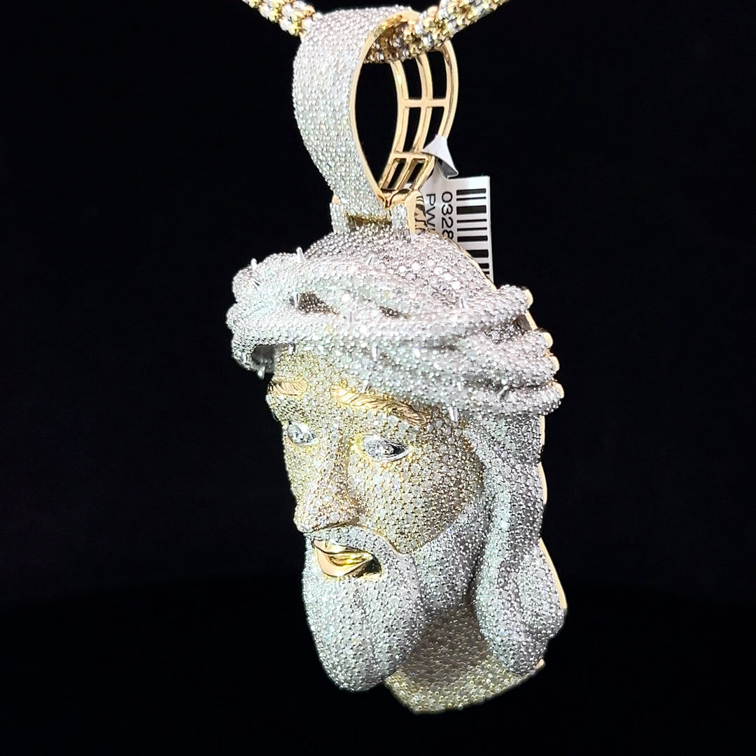SOLID GOLD NATURAL DIAMOND JESUS HEAD PENDANT